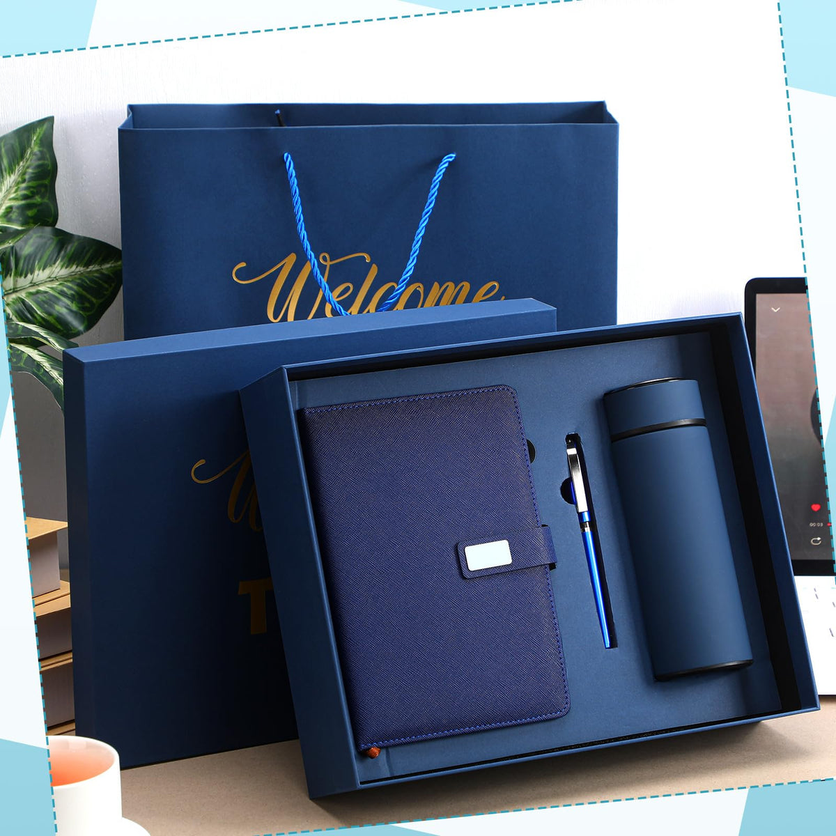 Thenshop Set of 5 New Employee Welcome to The Team Gift Sets Notebook Pen and Tumbler Welcome to The Team Box Employee Appreciation Gift Sets for New Worker Men Women Office(Blue)
