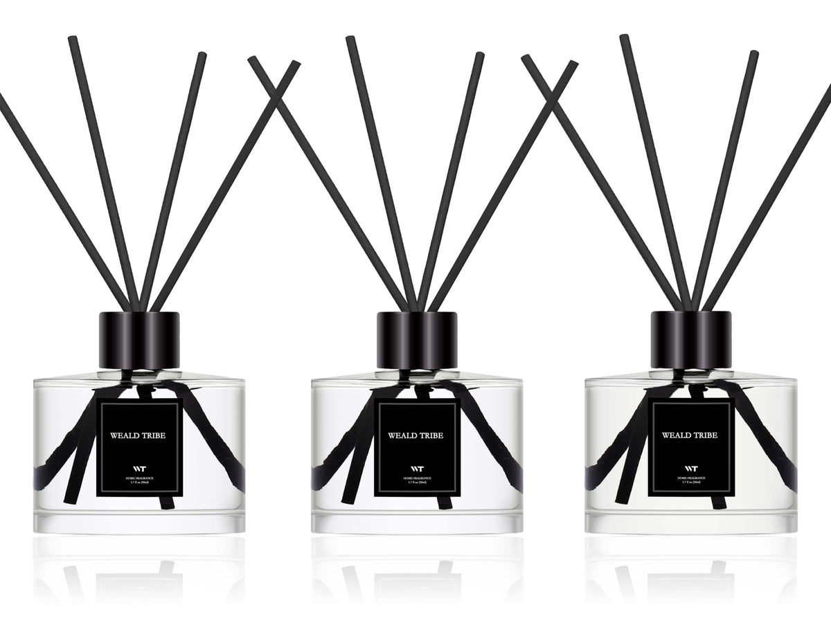 Reed Diffuser Set of 3 for Bathroom Air Fresheners, Oil Diffuser Sticks | Fresh Linen, Ocean, Eucalyptus & Mint Scent(1.7 fl oz Each Pack) Fragrance with 12 Sticks Defusers | Shelf Decor
