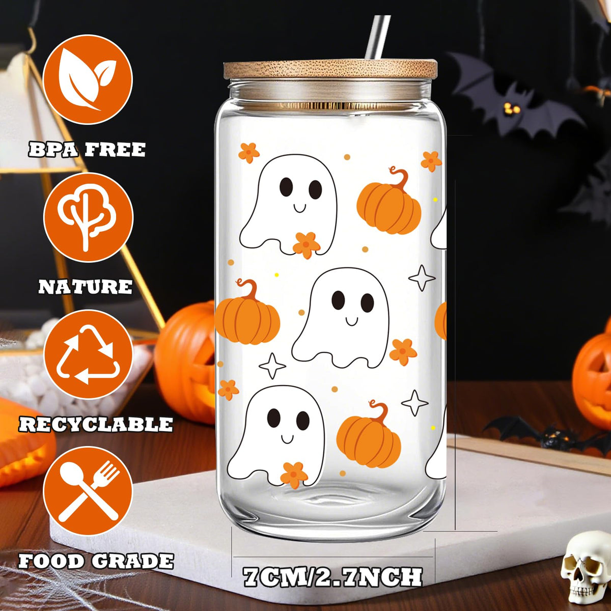 DHQH Halloween Gifts for Women, Cute Halloween Boo Birthday Gifts Set for Sister Friends Teacher, Boo Basket Stuffers with 16 oz Glass Cups