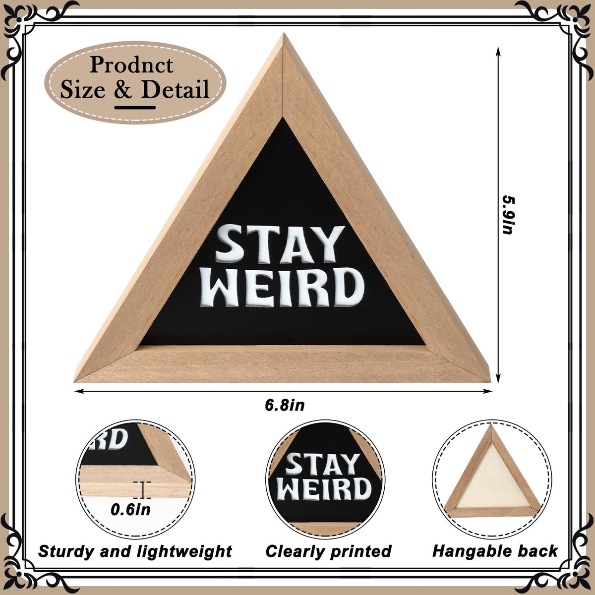 Fiwochic 6.8 x 6 Inch Wooden Plaque-stay Weird-retro Gothic Wall Art Witchy Room Decor Gothic Gifts for Woman Man Goth Lover Home Office Bathroom Bar College Decoration