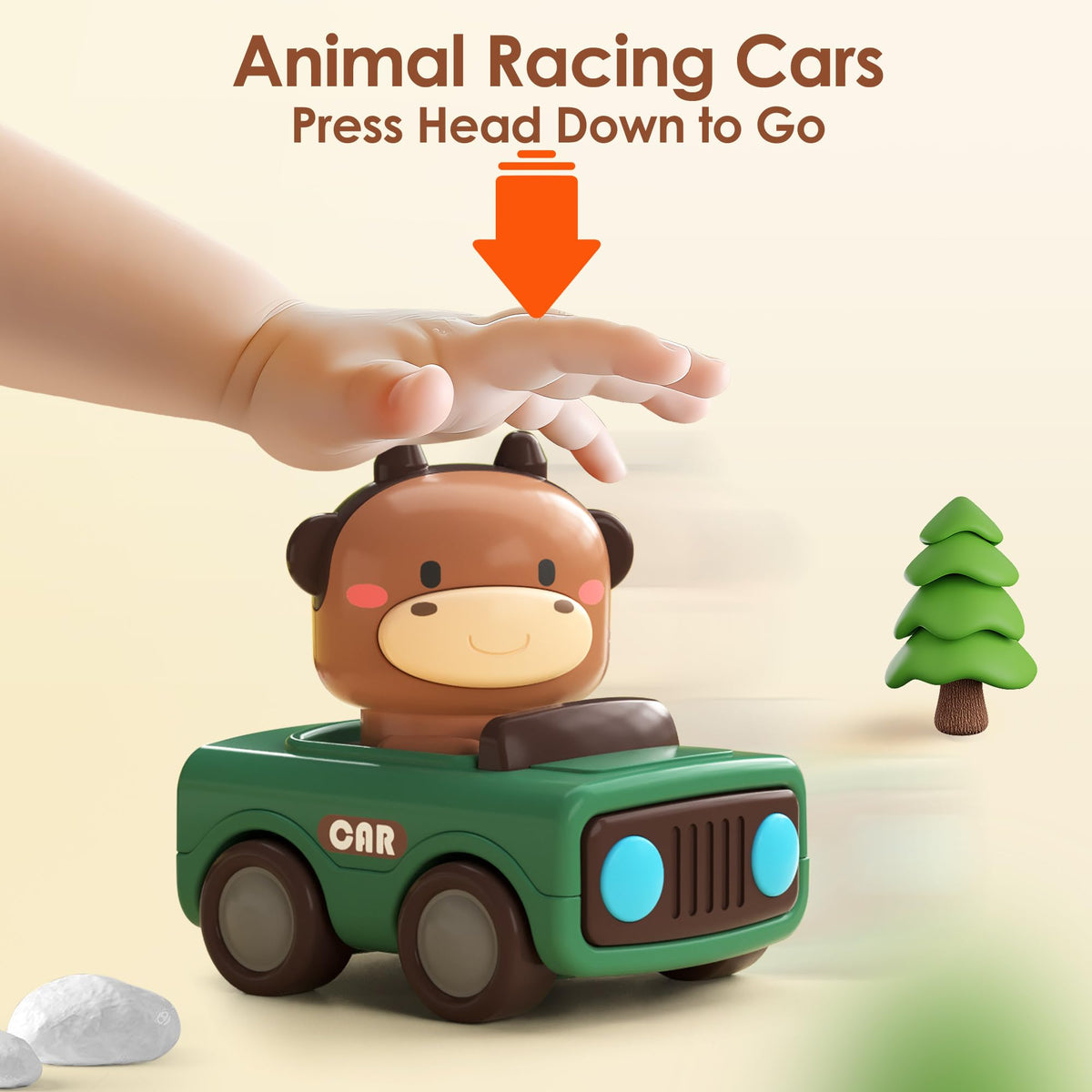 iPlay, iLearn Press to Go Car Toys for Toddlers 1-3, Baby Animal Racing Cars, Infant Play Vehicle Set, Baby Push Go Friction Car Toys for 6-9-12-18 Months, 1st Birthday Gifts for 1-2 Years Old Boys