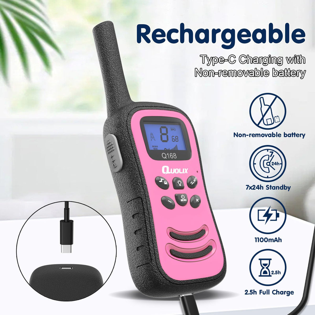 Walkie Talkies for Kids, Toys for Age 5-13 Girls LED Flashlight, VOX, Rechargeable, Easy to Use Kids Walkie Talkies, Christmas Birthday Gifts Indoor and Outdoor Toys (1Red1Purple)