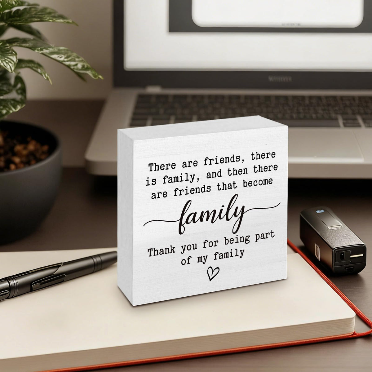 GWOKPAAI Friendship Gifts Wooden Box Signs Desk Decor, Best Friends BFF Gifts, There Are Friends That Become Family Wooden Signs Desk Decorations for Home Bedroom Tabletop Shelf Wall, 5x5in