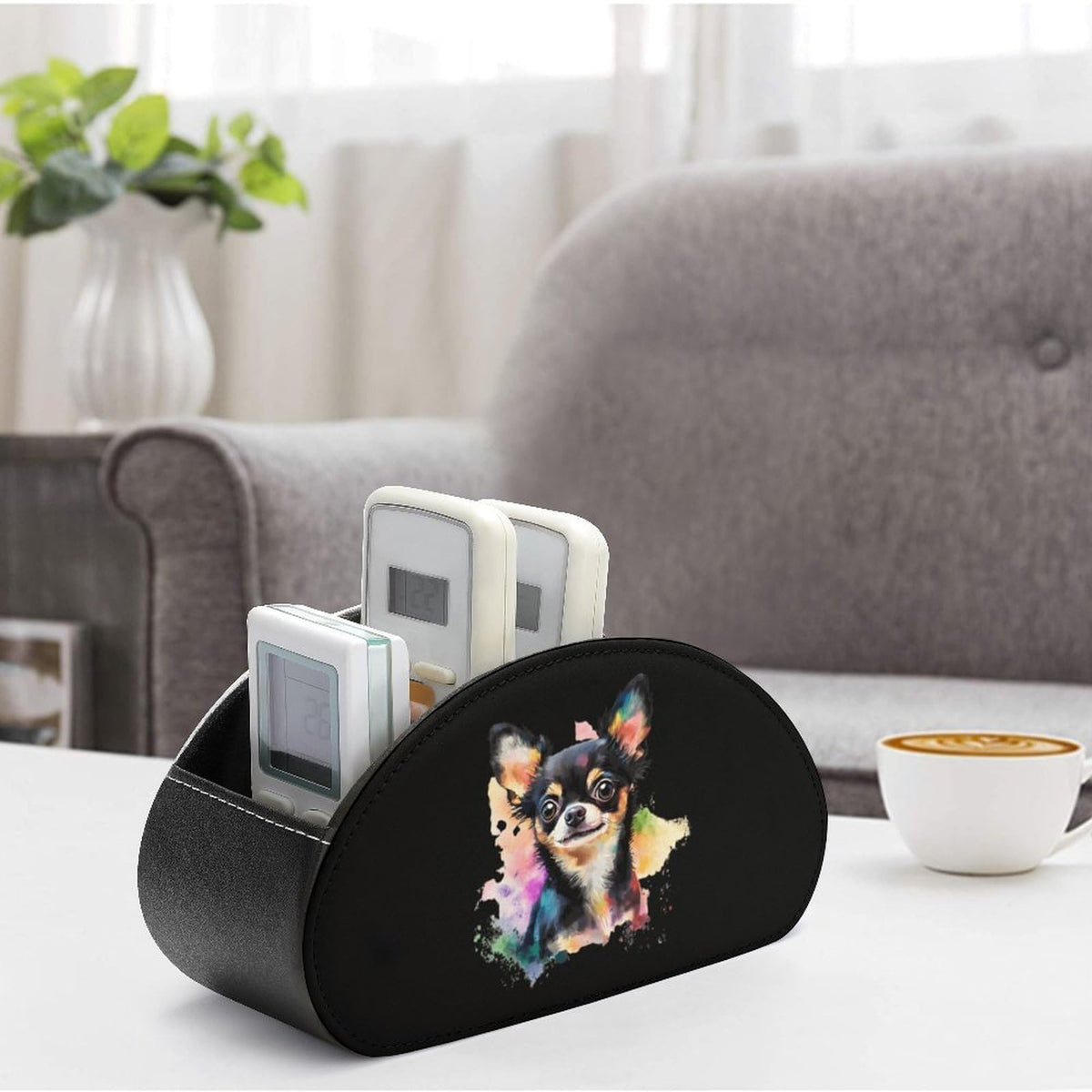 Chihuahua Dog Colorful Remote Control Holder with 5 Compartments Caddy Desktop Organizer for Home Office