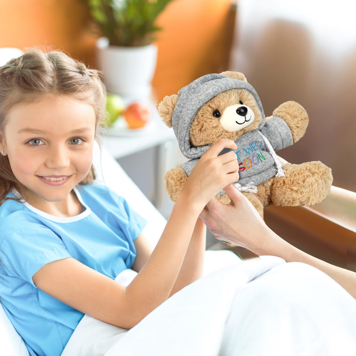 Osacoe Get Well Soon Teddy Bear Stuffed Animal with Gift Box Removable Hoodie for Comfort and Love, for Kids, Women & Men in Tough Time, Get Well Soon Gifts Basket with Beautiful Greeting Card