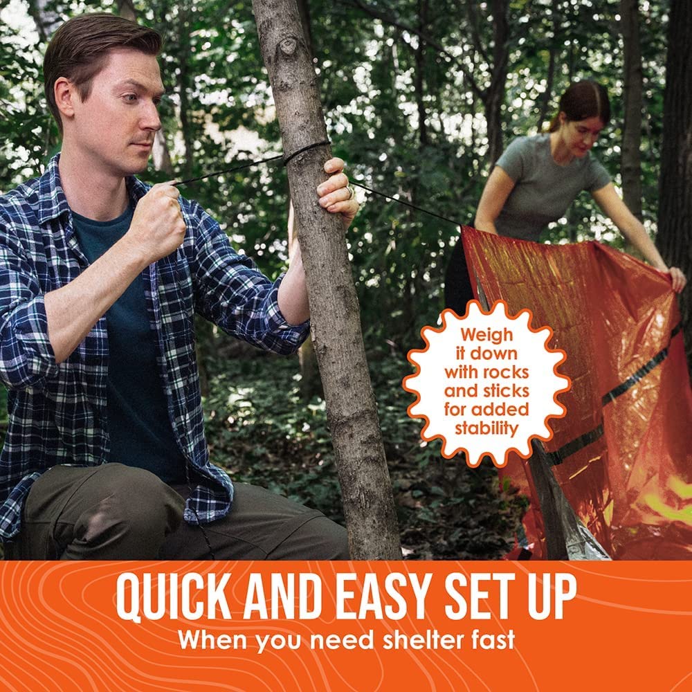 Go Time Gear Ultralight Mylar Survival Tent - Go Bag Emergency Tent & Survival Gear - Thermal Blanket Insulation for Winter Camping Gear & Emergency Supplies - Orange, Pack of 1, 2 Person