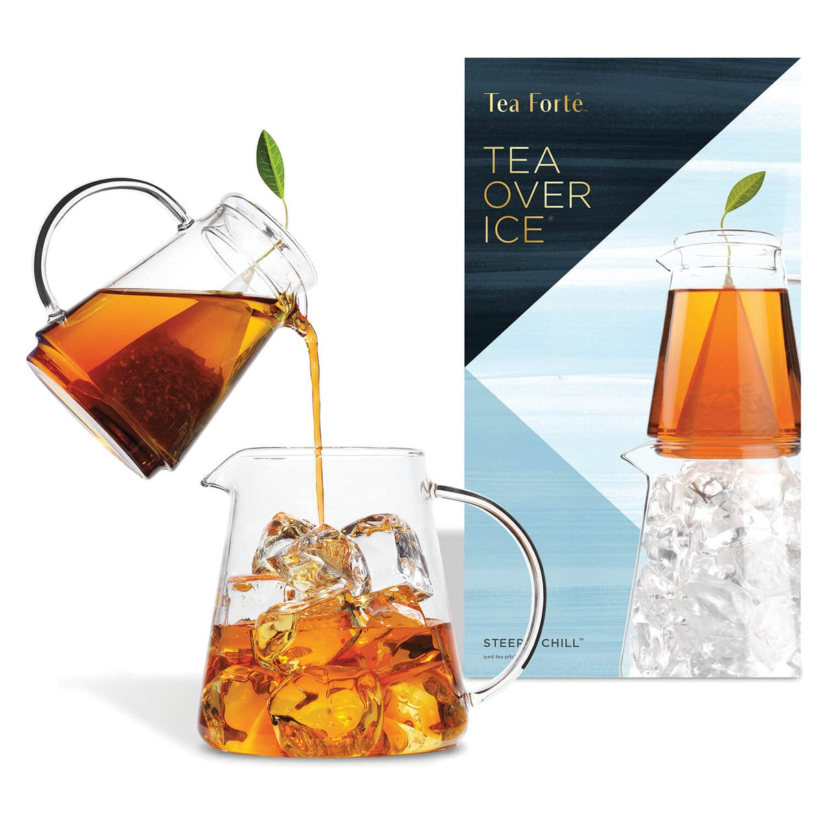 Tea Forte Tea Over Ice Steeping Pitcher Set of Two, 12oz for Steeping and 24 oz Pitcher for Perfect Flash Chilled Iced Tea, Dishwasher Safe