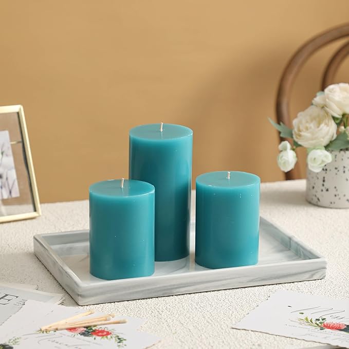 3x4 Inch Blue Pillar Candles Set of 3 - Decorative Unscented Pillar Candles, Long Burning Dripless Candles for Home Table Decor, Smokeless Large Pillar Candle, Wedding, Dinner, Rustic, Christmas Decor