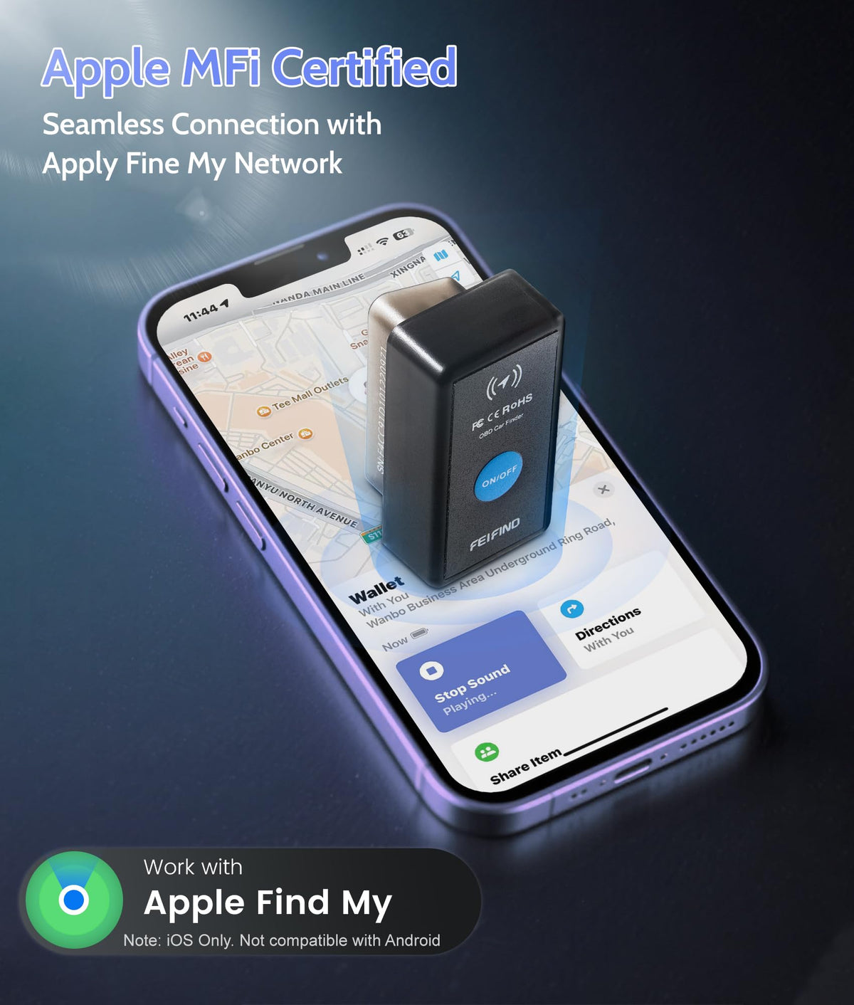 FEIFIND Mini GPS Tracker for Vehicles No Monthly Fee/No Subscription, Hidden Tracker Device for Vehicles, MFi Certified Car Tracker with Find My(iOS Only), Global Tracking