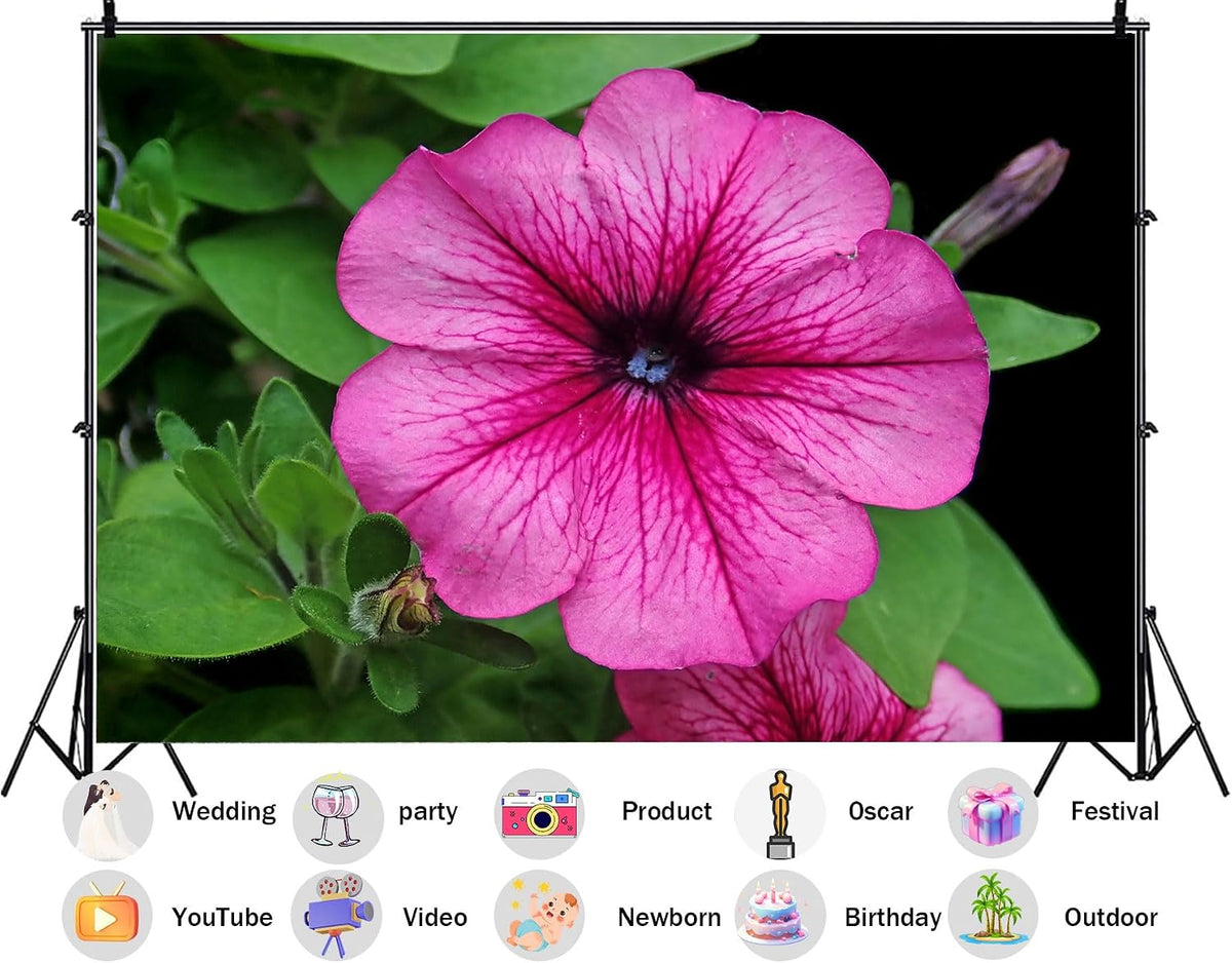SHDASMIL 10X7ft Fabric Pink Petunia Flower Backdrop Magenta Bloom Garden Background Spring Floral Party Decorations