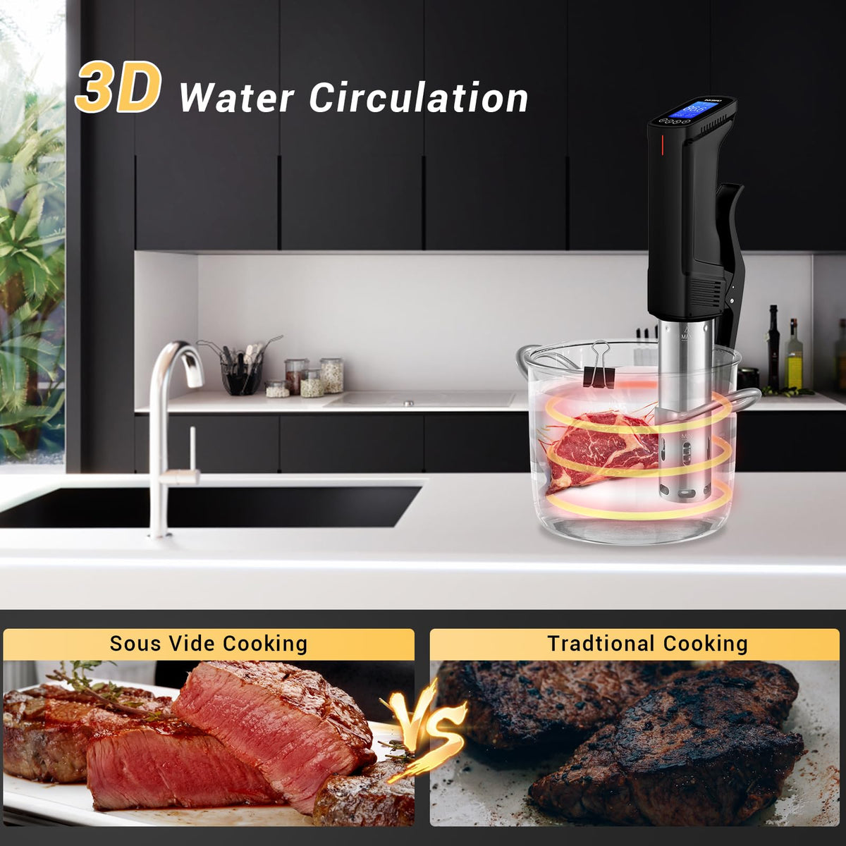 INKBIRD WIFI Sous Vide Cooker ISV-100W, 1000 Watts Sous Vide Machine Immersion Circulator with 14 Preset Recipes on APP & Calibration Function, Thermal Immersion, Fast-Heating with Timer