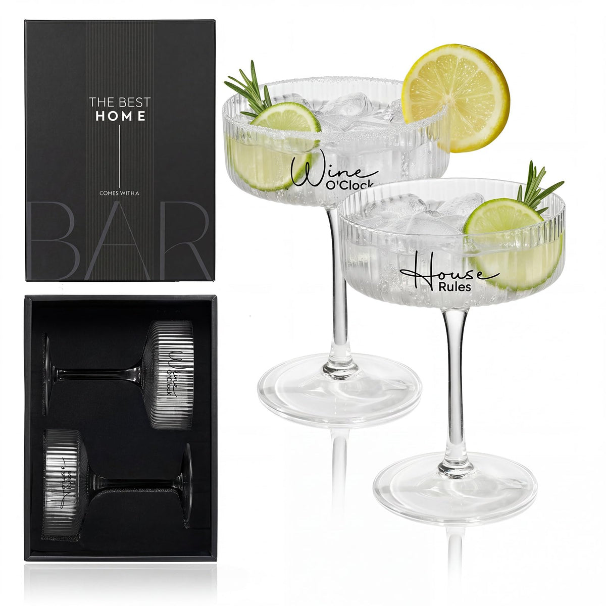 AW BRIDAL Wedding Gifts for Couples 2026 – 8.5oz Ribbed Coupe Glasses Set of 2 Housewarming Gifts for New Home, Martini Cocktail Champagne Glass, Couple Gift for Bridal Shower, Anniversary