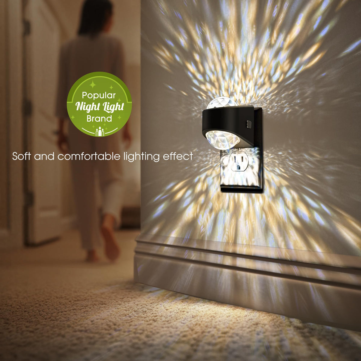 Briignite Night Light, Night Lights Plug into Wall, LED Projector Night Light, Soft White for Bedroom, Dimmable Brightness Dusk to Dawn Nightlight for Kids, Nursery, Bathroom, Home Decor, Gaming Room