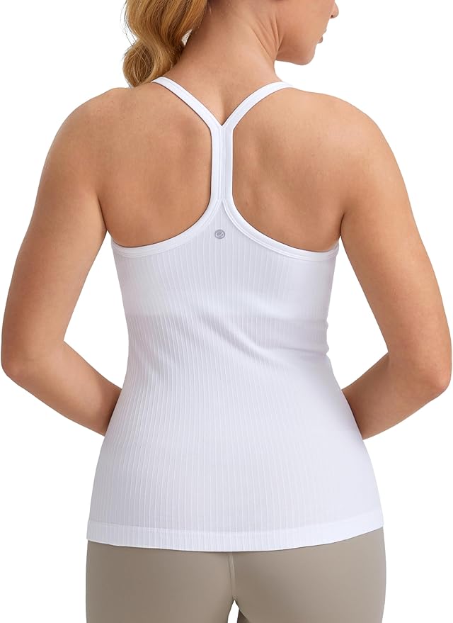 CRZ YOGA Seamless Workout Tank Tops for Women Racerback Athletic Camisole Sports Shirts with Built in Bra