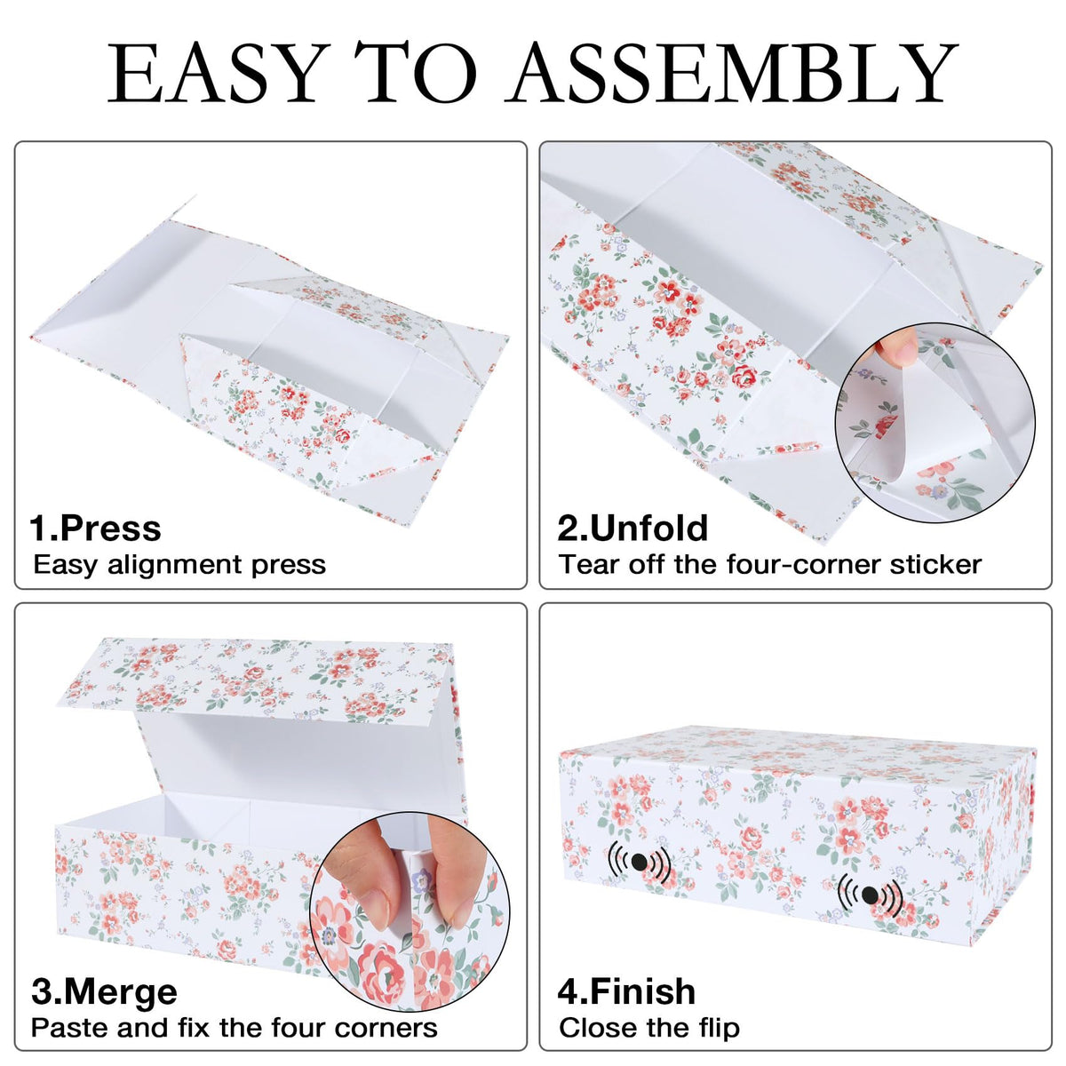 LFBOX Rose Floral Gift Box with Magnetic Lids 13.8x8.3x4.4 in, Large Bridesmaid Proposal Boxes, Rectangle Wedding Decorative Storage Box 5 Pack