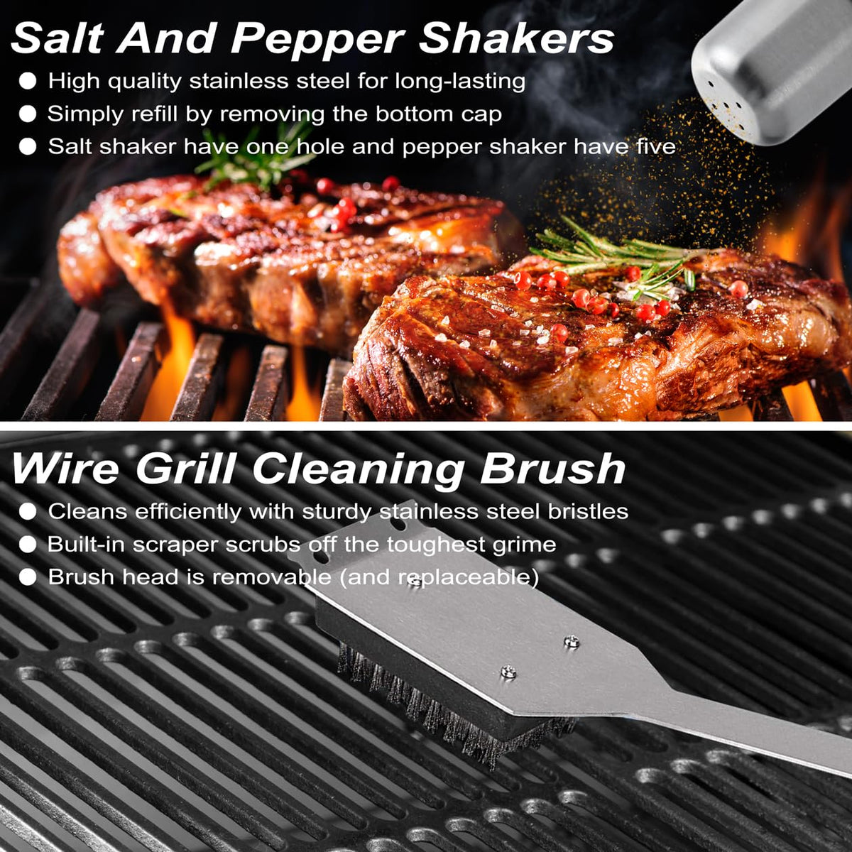 POLIGO 29 PCS BBQ Grill Accessories Stainless Steel BBQ Tools Grilling Tools Set with Storage Bag for Fathers Day Dads Birthday Presents - Camping Grill Utensils Set Ideal Grilling Gifts for Men Brown