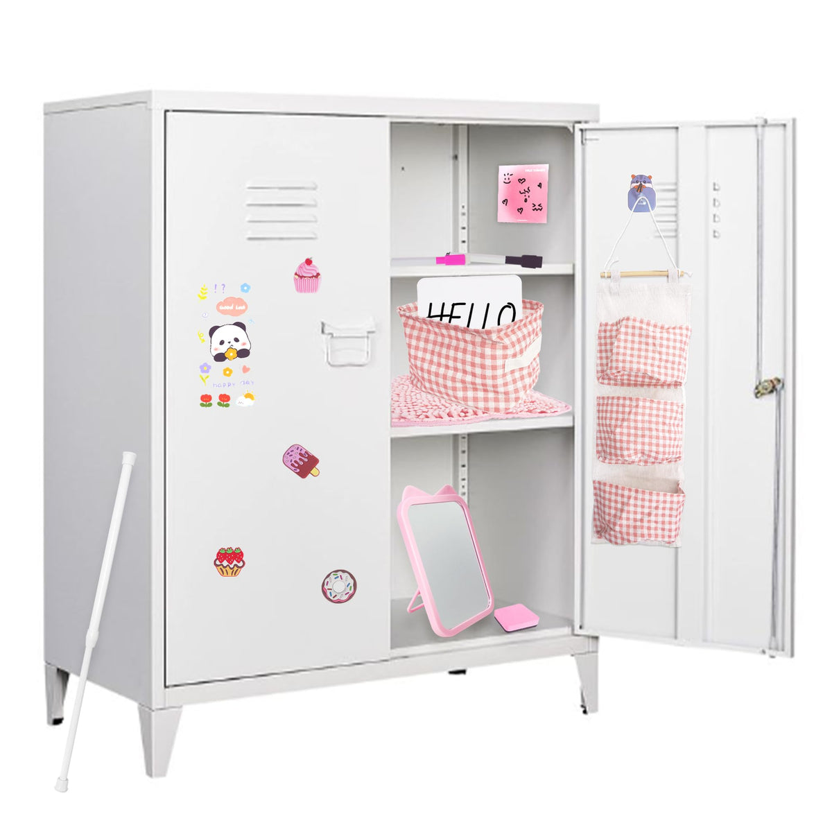 Tazimi Locker Accessories Kit with Magnetic Whiteboard, Mirror, Hook, Rug, Storage Bag, Pen Holder - Back to School Essentials for Girls' Locker Organizer