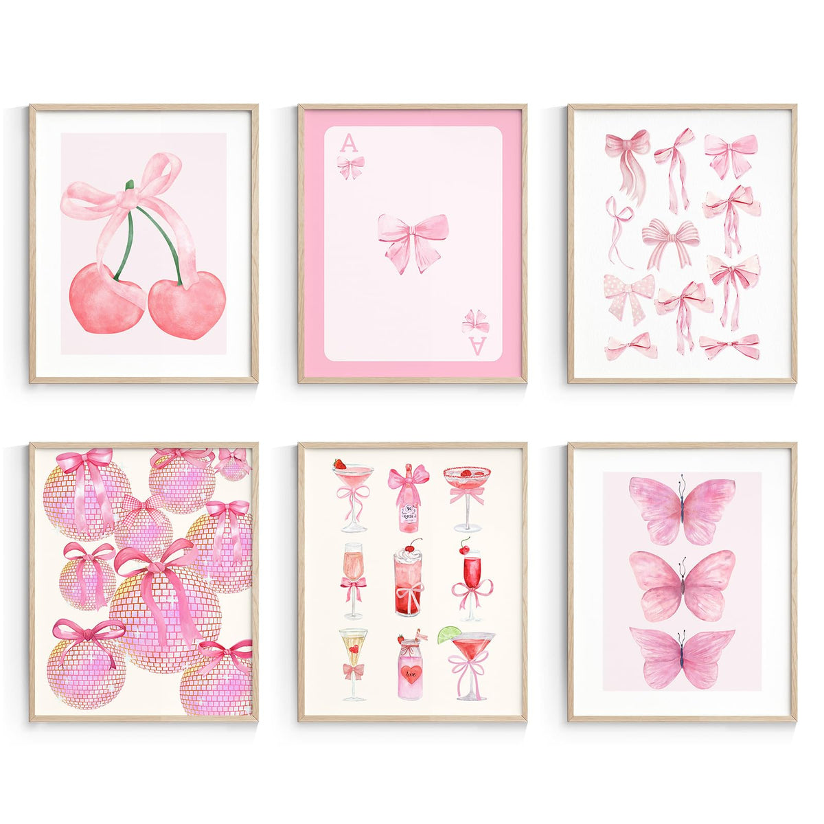 Habseligkeit Pink Danish Pastel Wall Art Prints, Woman Fashion Wall Art Posters for Room Decor Aesthetic, Unique Room Decor for Girls Dorm, Unframed, 8x10in, Set of 6