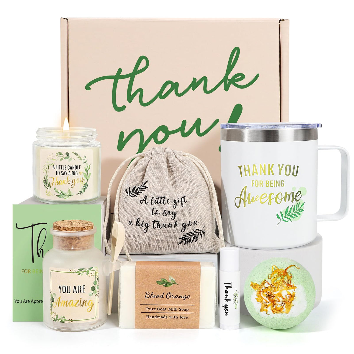 iAOVUEBY Thank You Gift Baskets for Women, Employee Appreciation Gifts, 8PCS Thank You Gift Box with Tumbler & Spa Set, Gift for Coworkers, Teacher, Boss, Secretary, Nurse, Front Desk