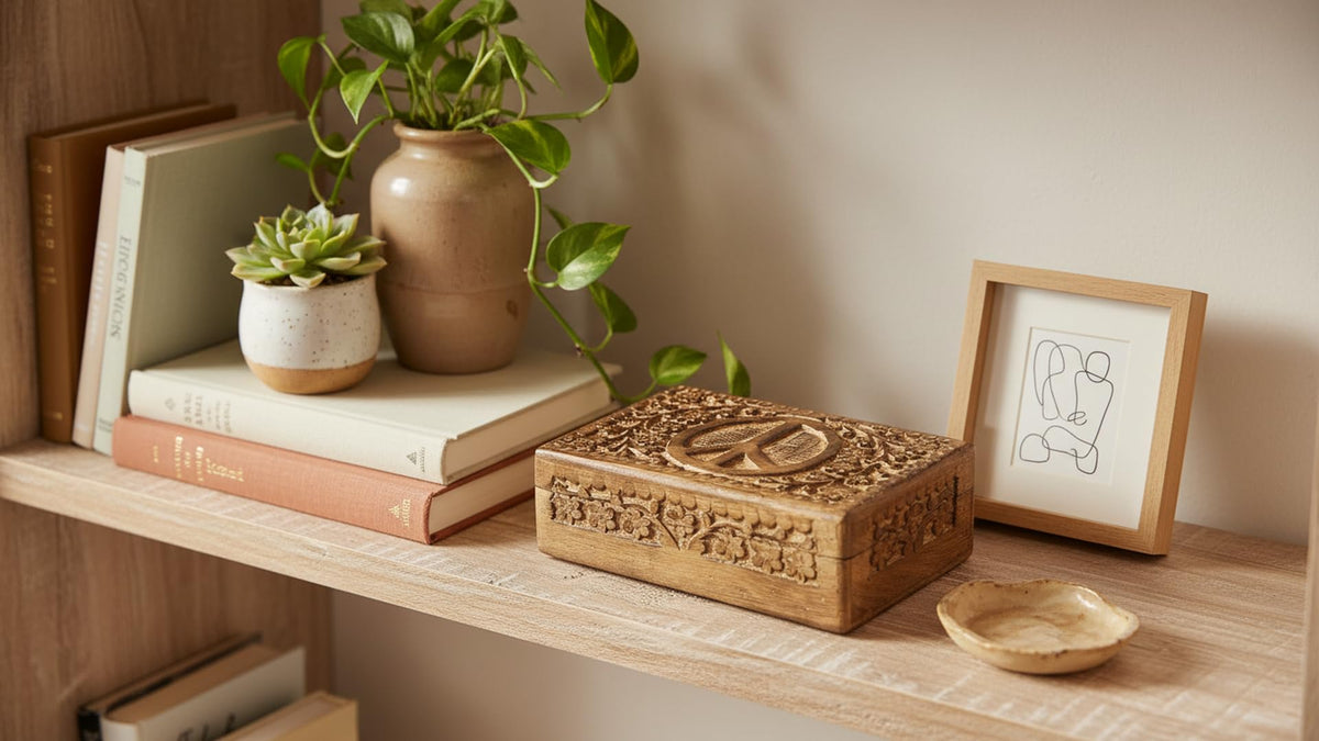 Great Birthday Gift Ideas Handmade Decorative Wooden Jewelry Box Jewelry Organizer Keepsake Box Treasure Chest Trinket Holder Watch Box Storage Box Anniversary Housewarming Gifts Women (Natural)