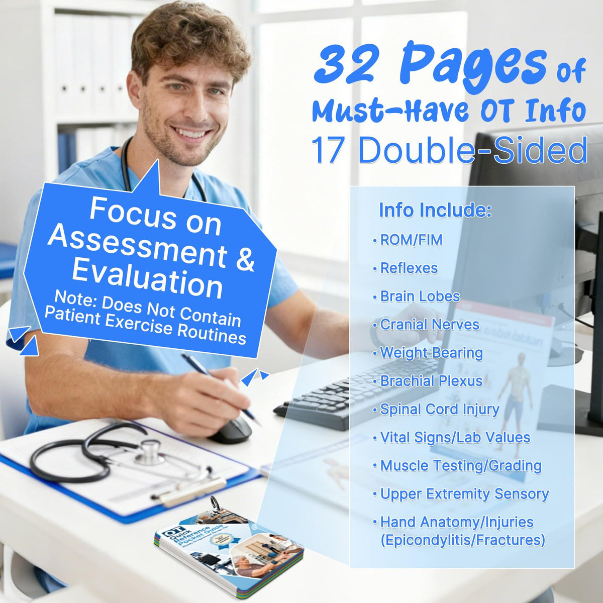 OCQOTAT Occupational Therapy Reference Set -General Adult Rehab Quick Pocket Guide, Occupational Therapy Tools Must-Have Gifts for Therapist,Students 3"×5"(32 Pages)