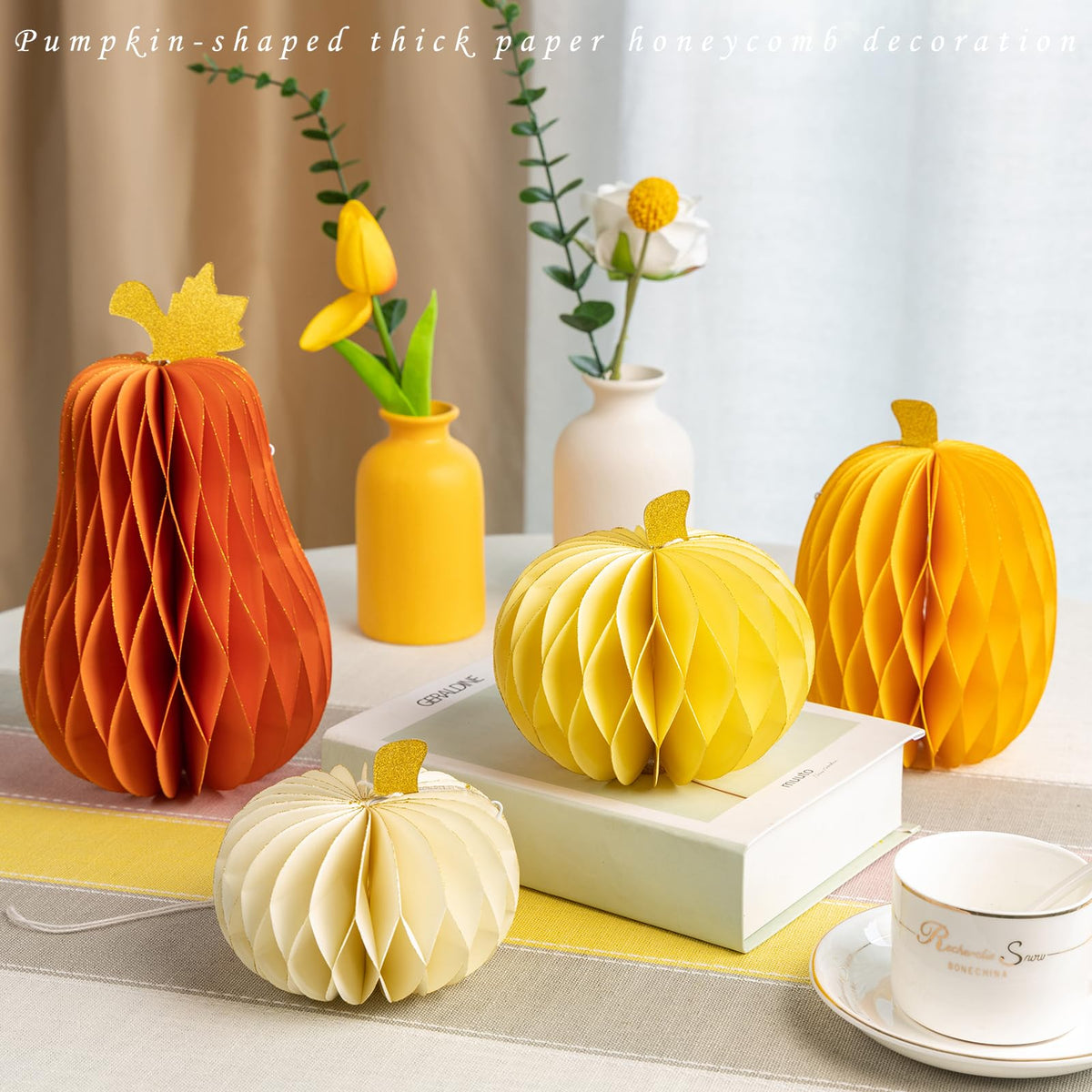 SUBBEAUTY 8 PCS Pumpkin Honeycomb Centerpieces Fall Pumpkin Party Decoration Thanksgiving Centerpieces for Tables Orange Honeycomb Decorations for Halloween Autumn Festival Party Decor