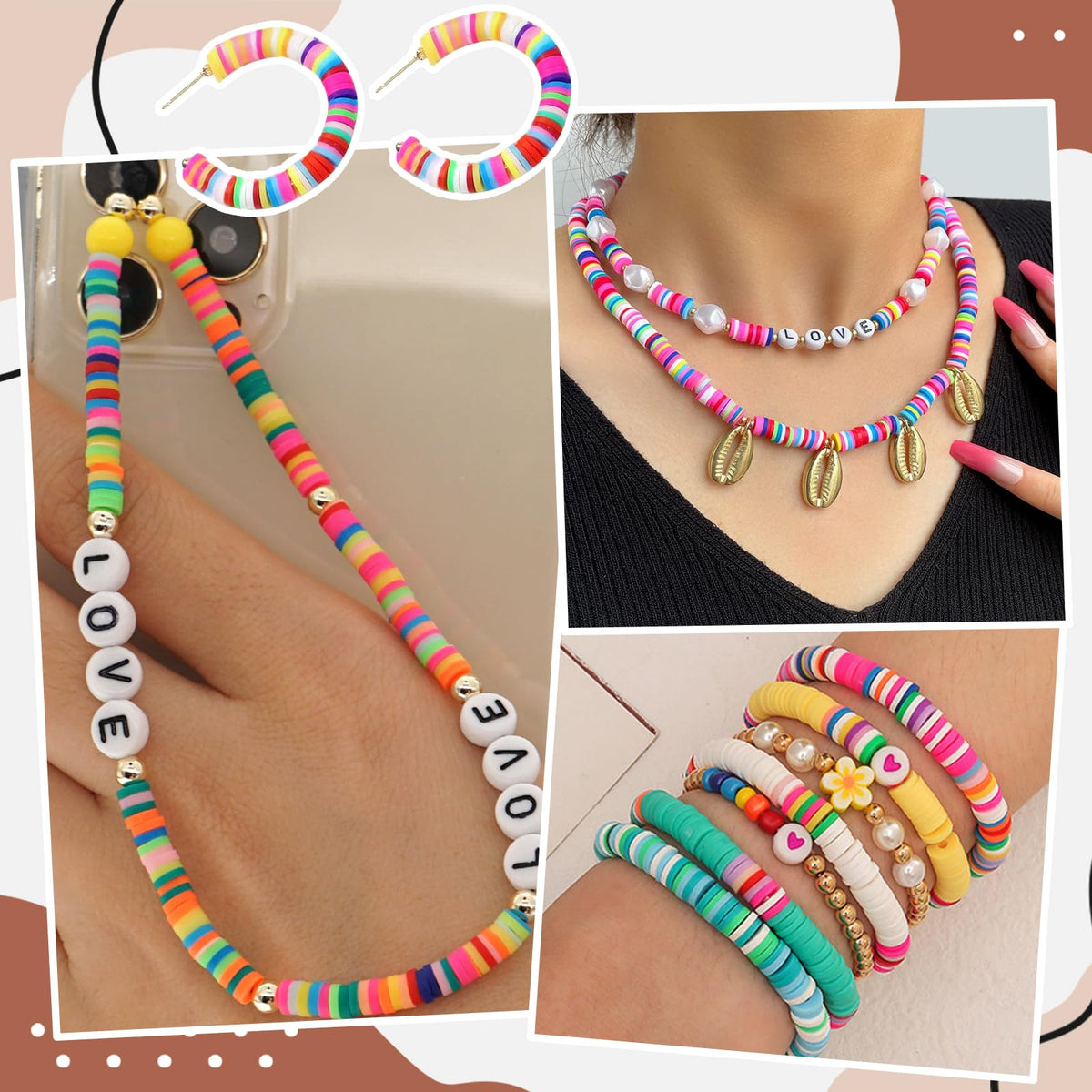 JMUQ Pink Clay Beads Bracelet Making Kit, 50 Strands 19260pcs Preppy Polymer Clay Heishi Beads and Letter Beads for Friendship Bracelet Jewelry Making, Arts and Crafts Gifts for Adults