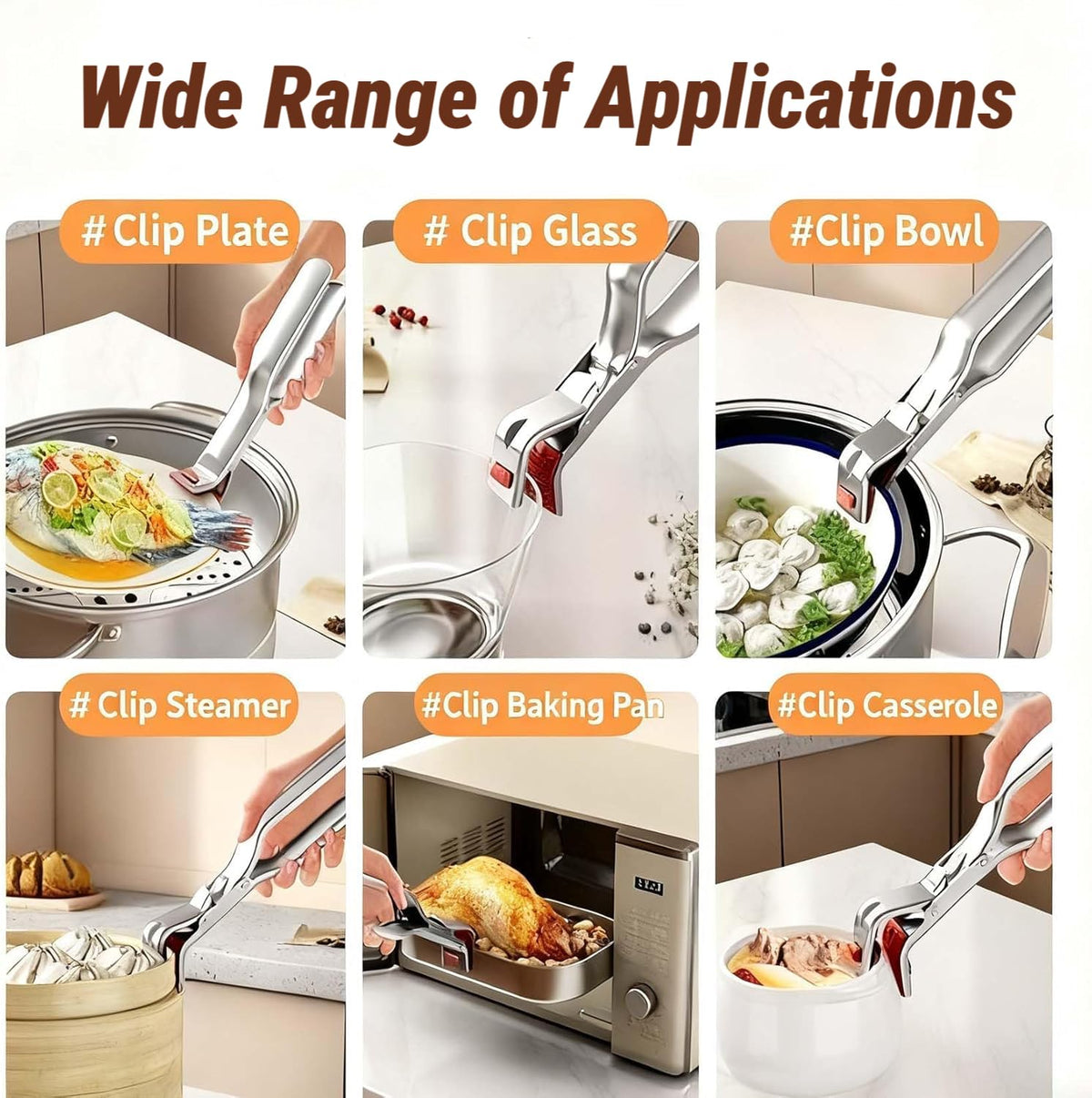 Multi-Purpose Hot Bowl Dish Pan Plate Gripper Kitchen Tweezers Grabber Lifter Clips Tongs Clamp Holder, Anti-Scald Stainless Steel,Non-Slip,for Oven, Air Fryer, Steamer, Pots & Bowls (Silver3)