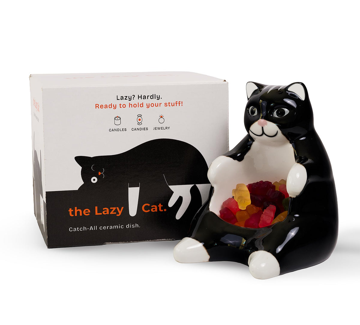 Ceramic Lazy Black Cat Home decor - Can be used as a candy dish, decorative bowl, tealight candle holder and jewelry tray | Unique Birthday gifts for Women, Mom, Grandma, Cat lover, Friend, Coworker