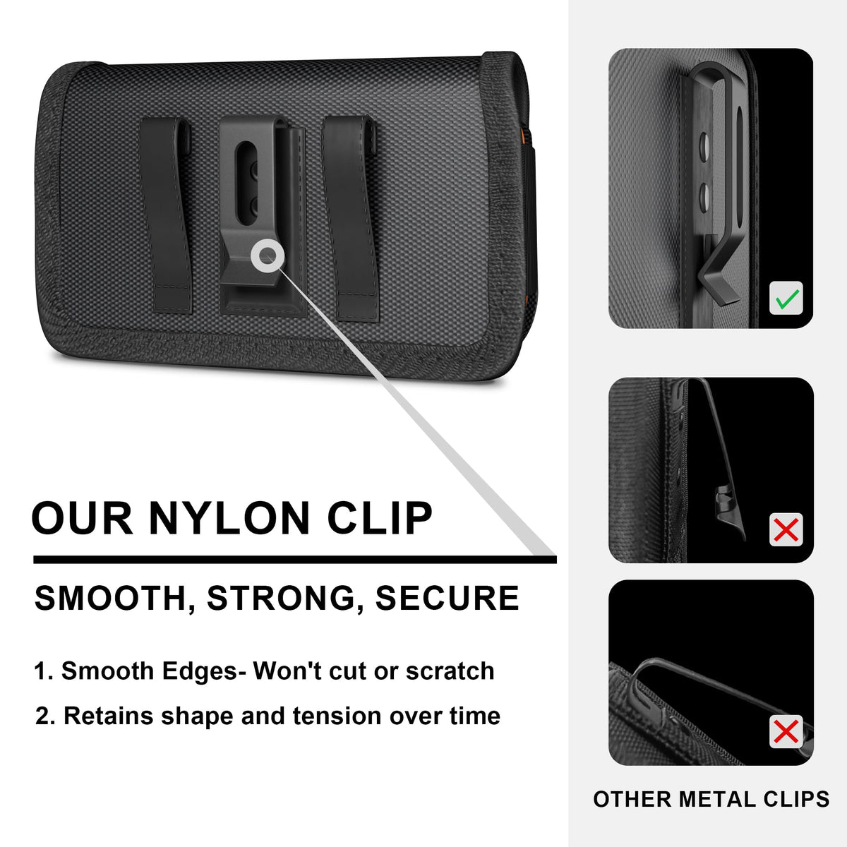 BOMEA Upgraded Nylon Holster for iPhone Pro Max & Plus Models 16 15 14 13 12 11, Cell Phone Belt Clip Holder for Samsung Galaxy S25+ S24+ S23+ S22+ S21+, ID Card Pouch for Men Fits Case on Black Large