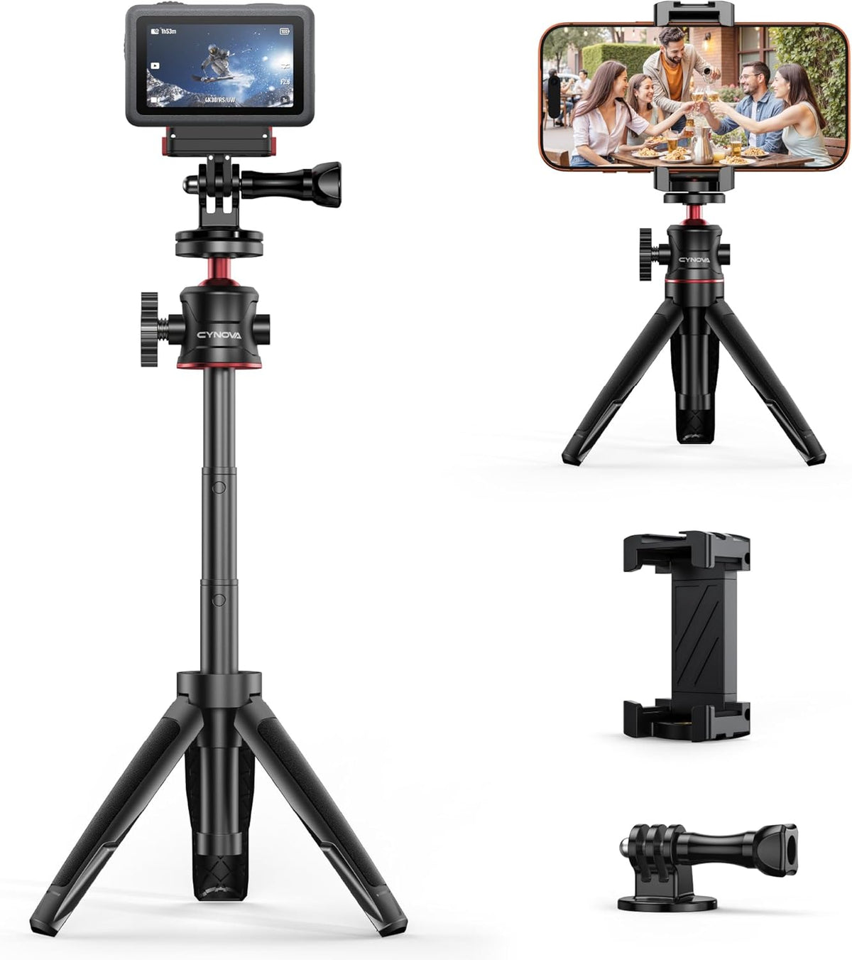 CYNOVA 3-in-1 Mini Extension Pole Tripod with Phone Holder, Handheld Tripod Selfie Stick, All-in-One Kit