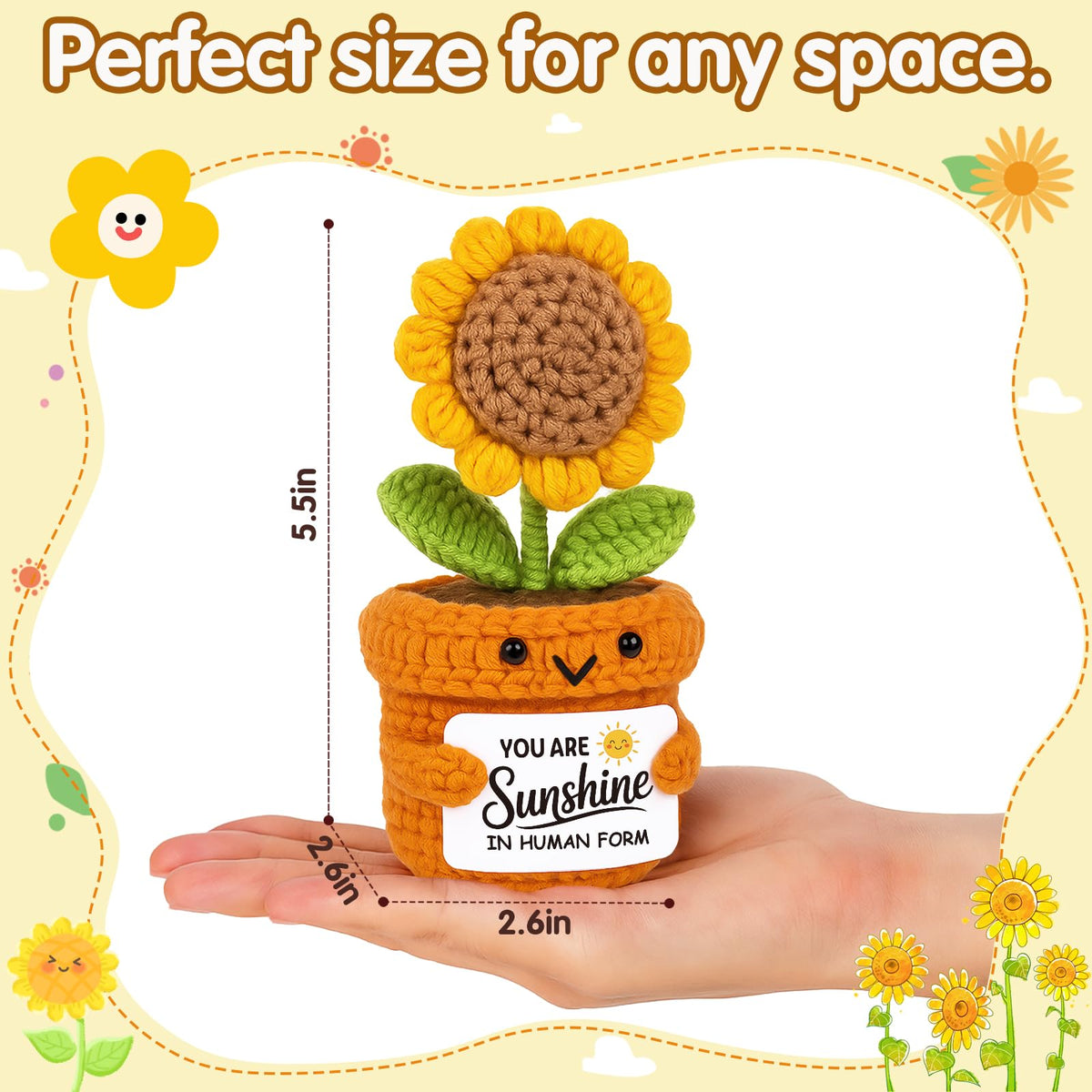 Frabaca Positive Mini Crochet Sunflower Christmas Desk Decor – You are Sunshine – Appreciation Gift for Coworker, Teacher, Friend, Employee – Encouragement Plush for Office, Birthday, Thanksgiving