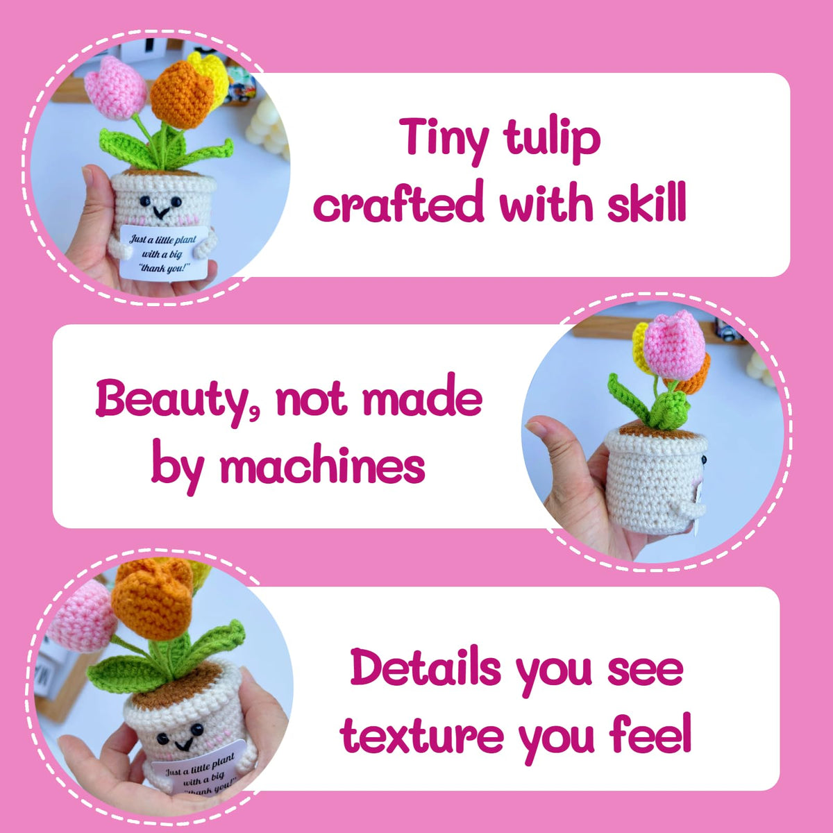 Sulieschen Positive Crochet Tulip Flowers – Handmade Thank You Gifts-Unique Office Decor,New Job Gifts,Positive Energy,Crochet Flowers Appreciation Gift for Women, Mom, Teacher, Friend, Office Décor