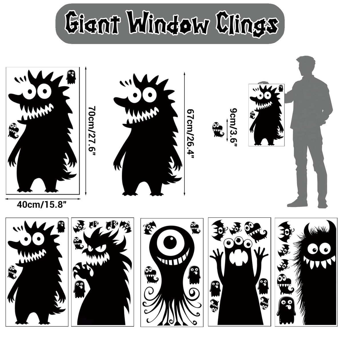 5 Sheets 29 Pcs Giant Adorable Peeking Halloween Window Clings Naughty Monster Window Decal Stickers for Halloween Decoration Supply