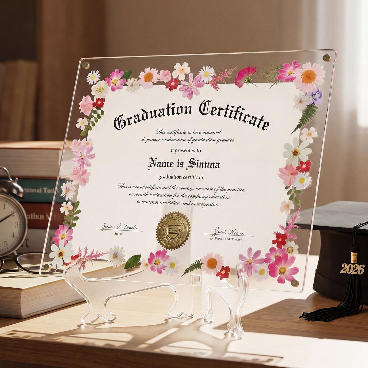 Novabright 2 Set 2026 8.5x11 Floral Acrylic Graduation Certificate Frame Pressed Flower Wall Mount Floating A4 Picture Frame Double Panel for Graduation Certificate Degree Document Memory Picture Gift