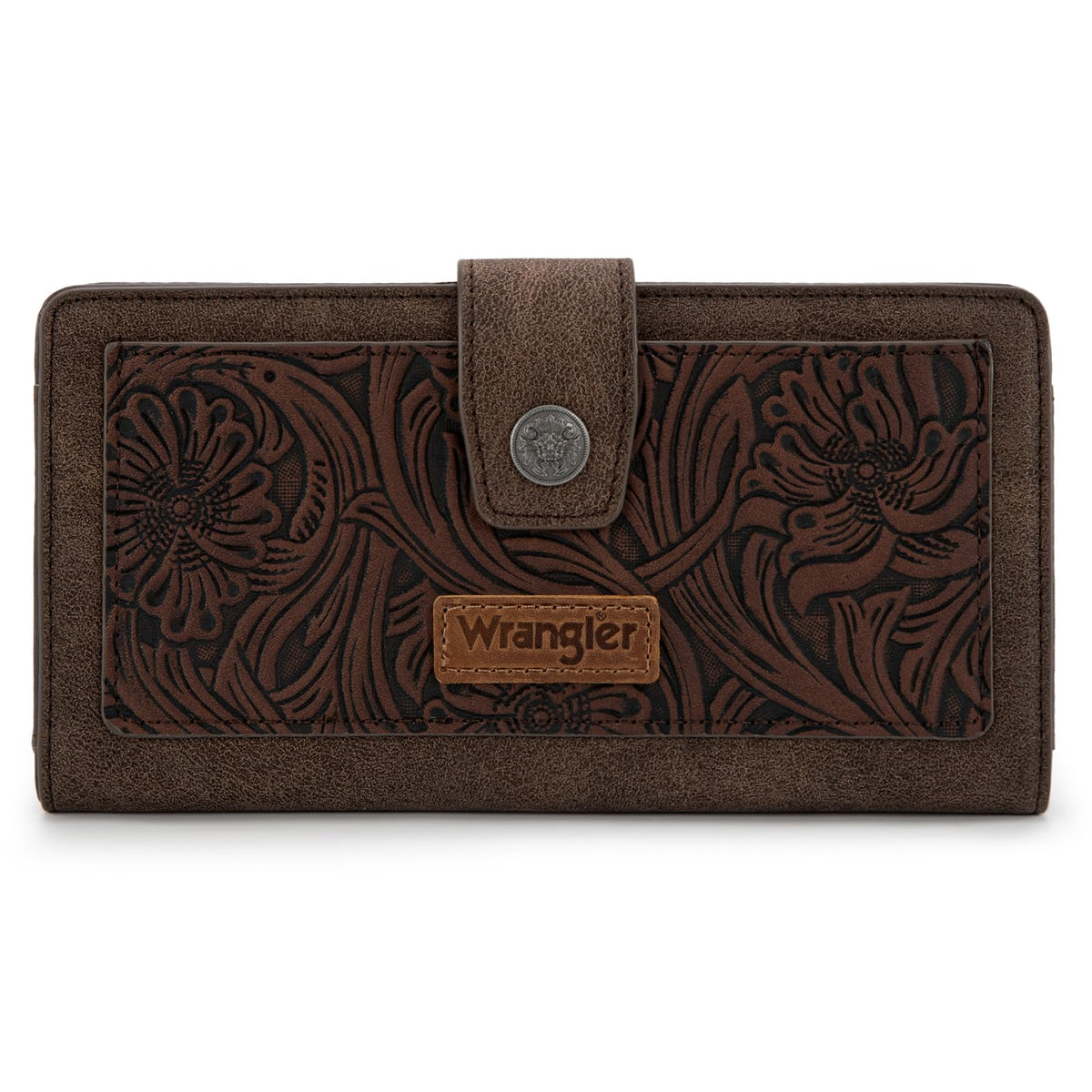 Montana West X Wrangler Large Womens Wallet Western Tooling Flower Wallets, Card Cases & Money Organizers Bifold Card Cash Phone Wallet Ladies Female Travel Clutch Wallets with RFID Lining