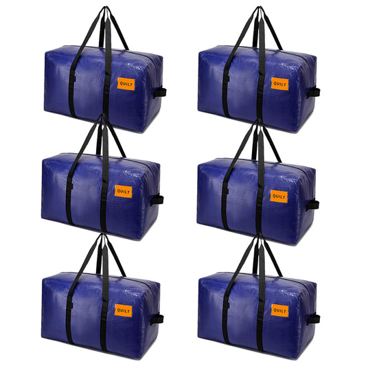6 Pack Moving Bags Heavy Duty, Extra Large Storage Totes Bag with Zippers and Sturdy Handles, Packing Bags for Moving, Storage, Travel, Space Saving, Moving Boxes College Essentials Blue