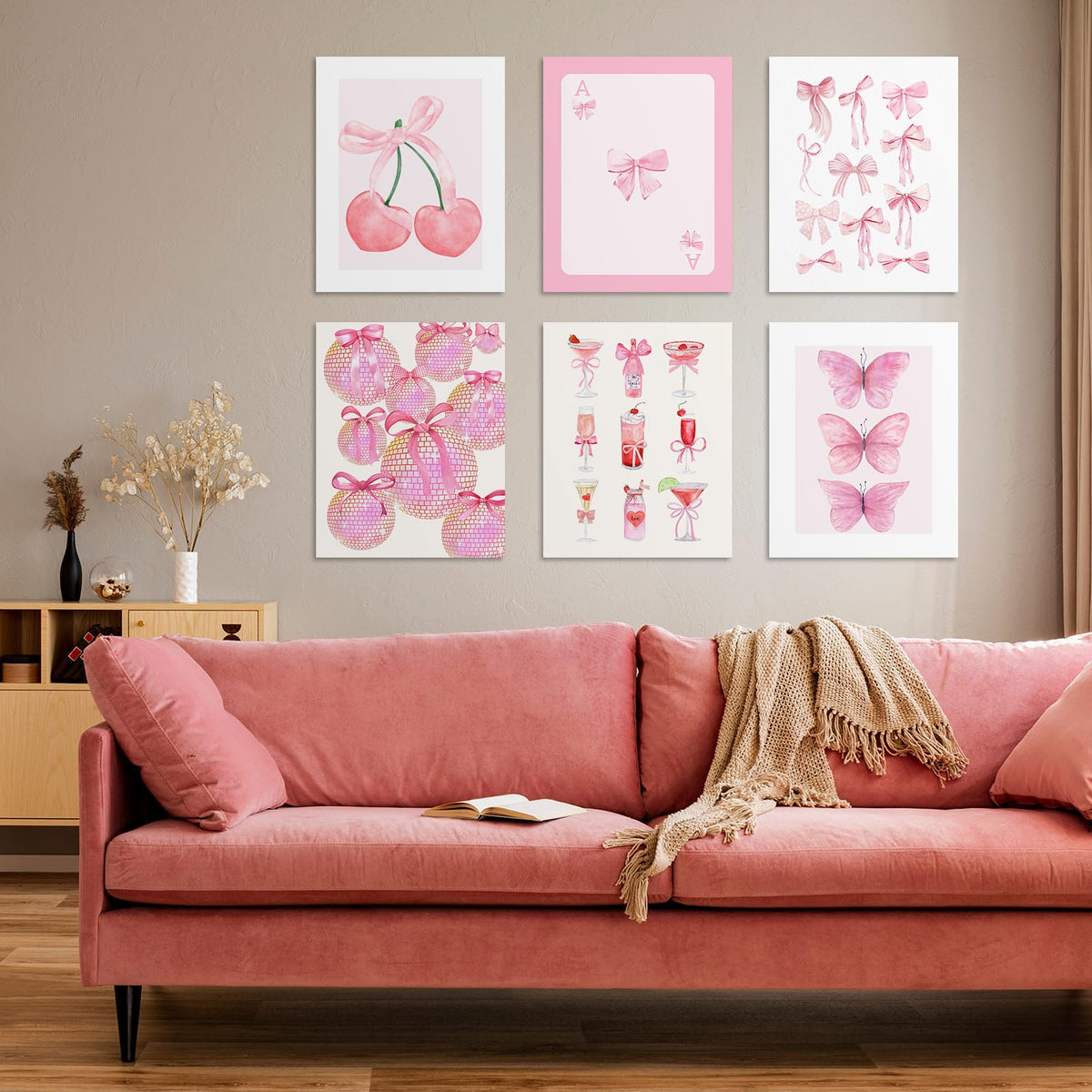 Habseligkeit Pink Danish Pastel Wall Art Prints, Woman Fashion Wall Art Posters for Room Decor Aesthetic, Unique Room Decor for Girls Dorm, Unframed, 8x10in, Set of 6