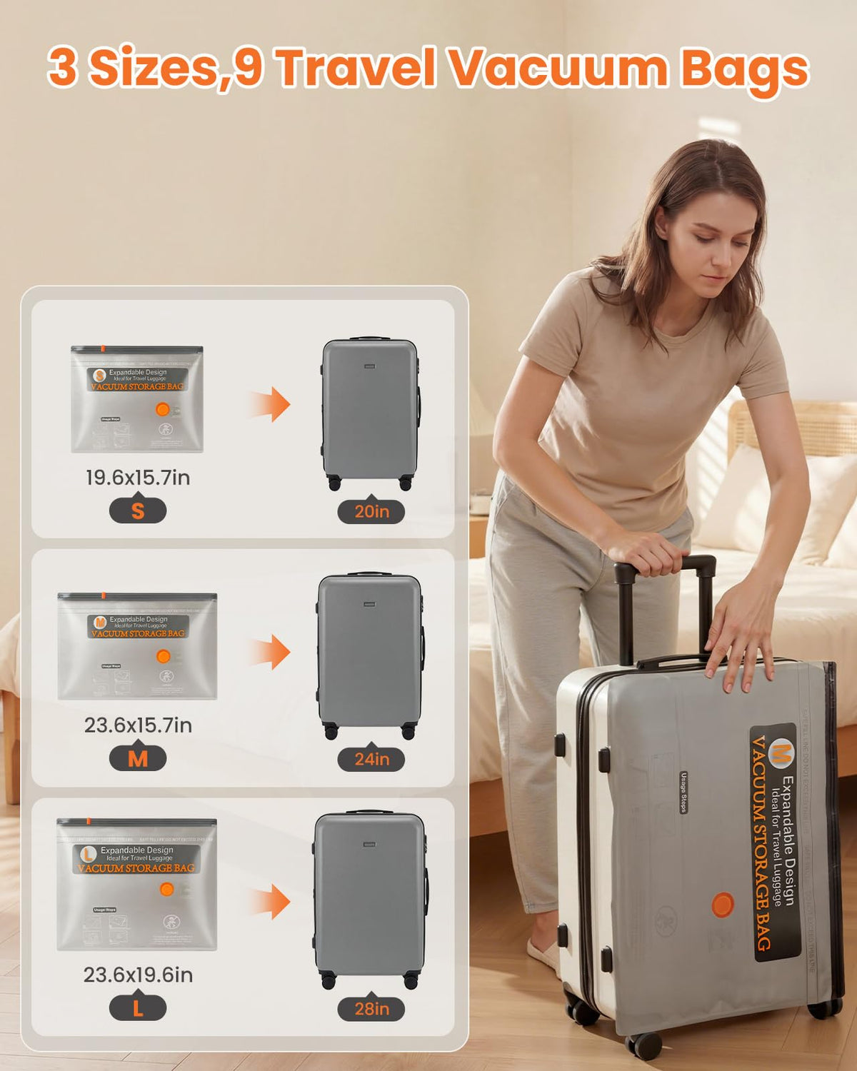 Vacuum Bags for Clothing Travel with Rechargeable Electric Pump, 9 Pack Compression Vacuum Storage Bags for Luggage and Seasonal Storage, Space Saver Seal Bags for Cruise and Vacation