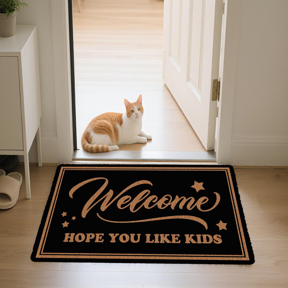 HEYAOBAIHUO Hope You Like Kids Doormat 30x17 Inch Cute Welcome Mat Outdoor Funny Front Door Mat Indoor Entrance with Non-Slip PVC Backing Waterproof Black Halloween Home Decor