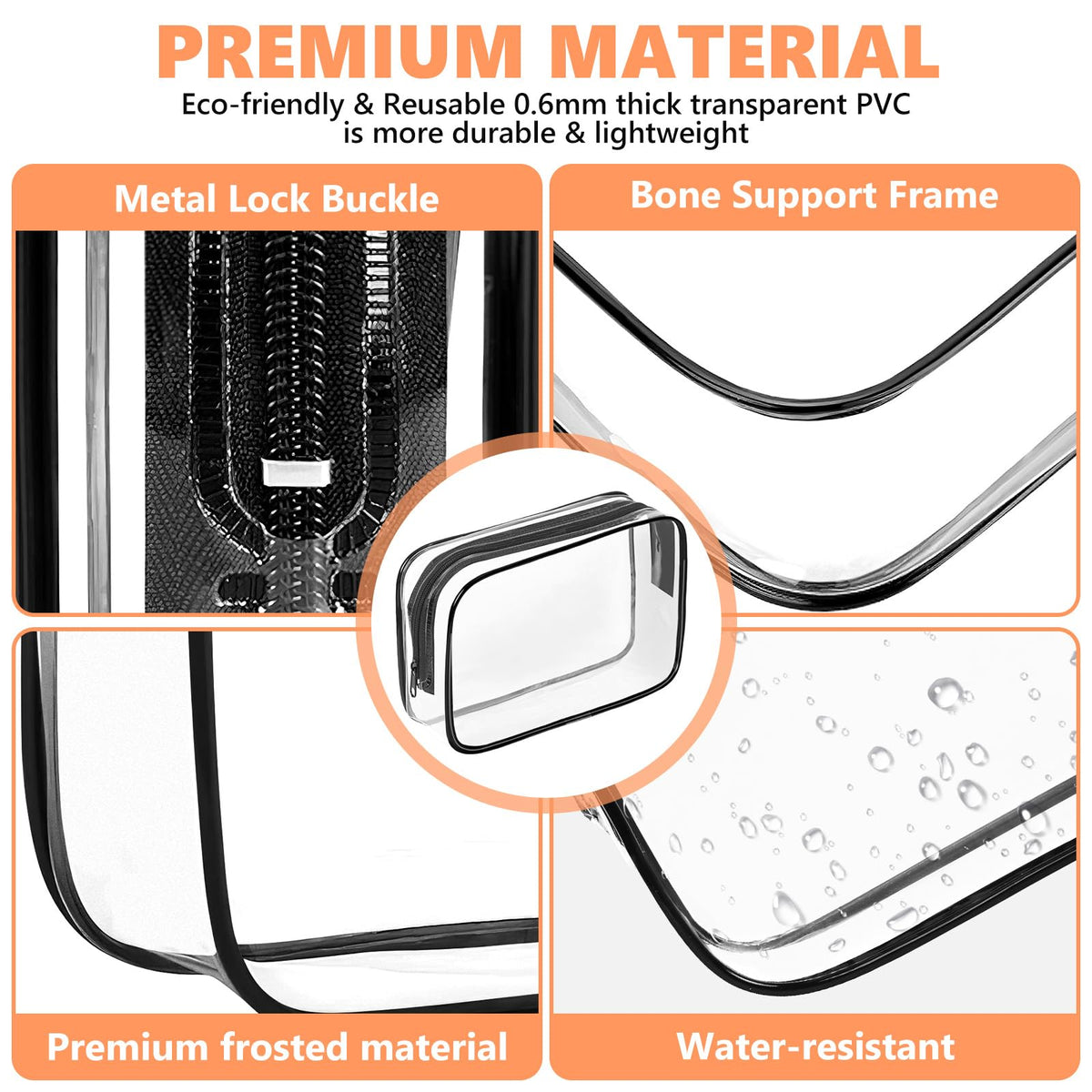 AURUZA Clear Makeup Bag,Portable Travel Toiletry Bags with Zipper, TSA Approved Clear Organizer Bags, PVC Cosmetic Pouch for Airport Airline Compliant