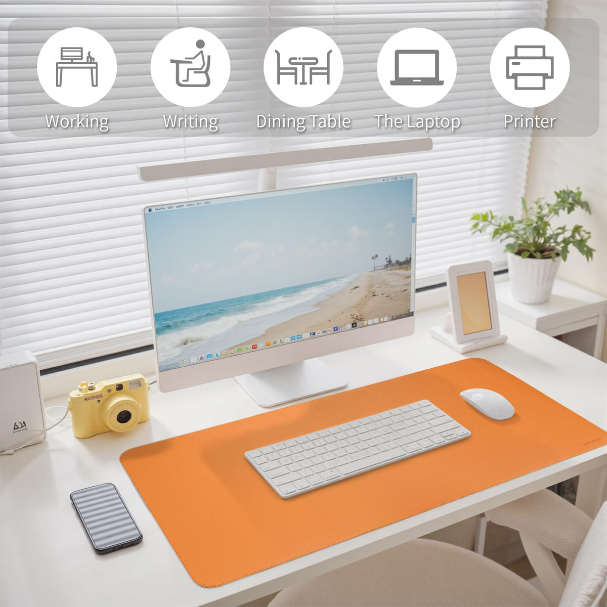 PROMATTOO Oversized Non-Slip Desk Pad Protector with Premium Gift Box – Vegan Leather Waterproof Laptop Mat for Keyboard & Mouse, Grips Desk Firmly – Large Office Pad – Sunset Orange