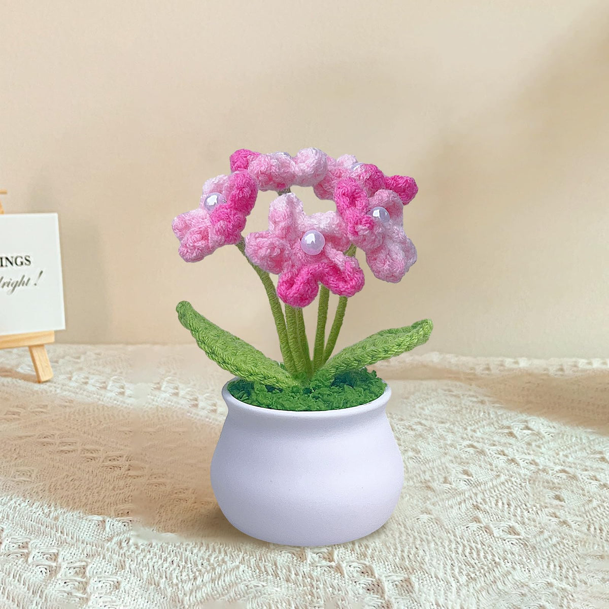 Rimvoe 3pcs Crochet Flower Pot, Sunflower Red Rose Forget Me Not Small Potted Flowers, Mothers Day Valentines Gifts for Mom Wife, Cute Desk Decor for Women Office Car Dashboard