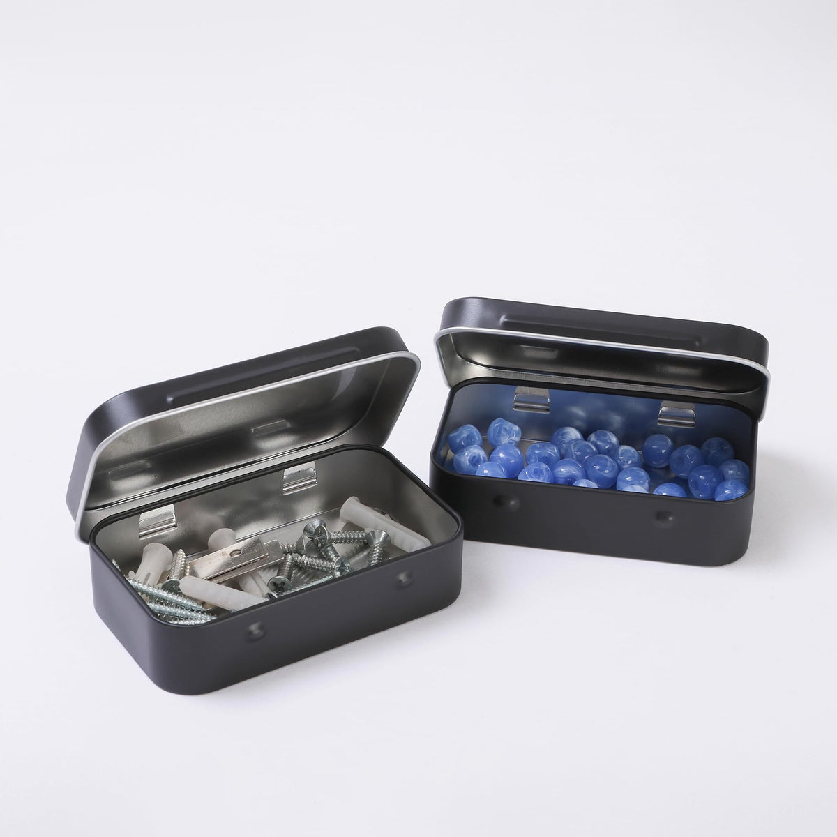 LJY 20-Piece Metal Hinge Tin Box Containers - For Gift Wrapping. Dental Floss Stick - Toothpick Holder and a Sliding-Cover Dental Floss Pick Storage Box (Black, 20 Pcs 3.7"x2.4"x0.9")
