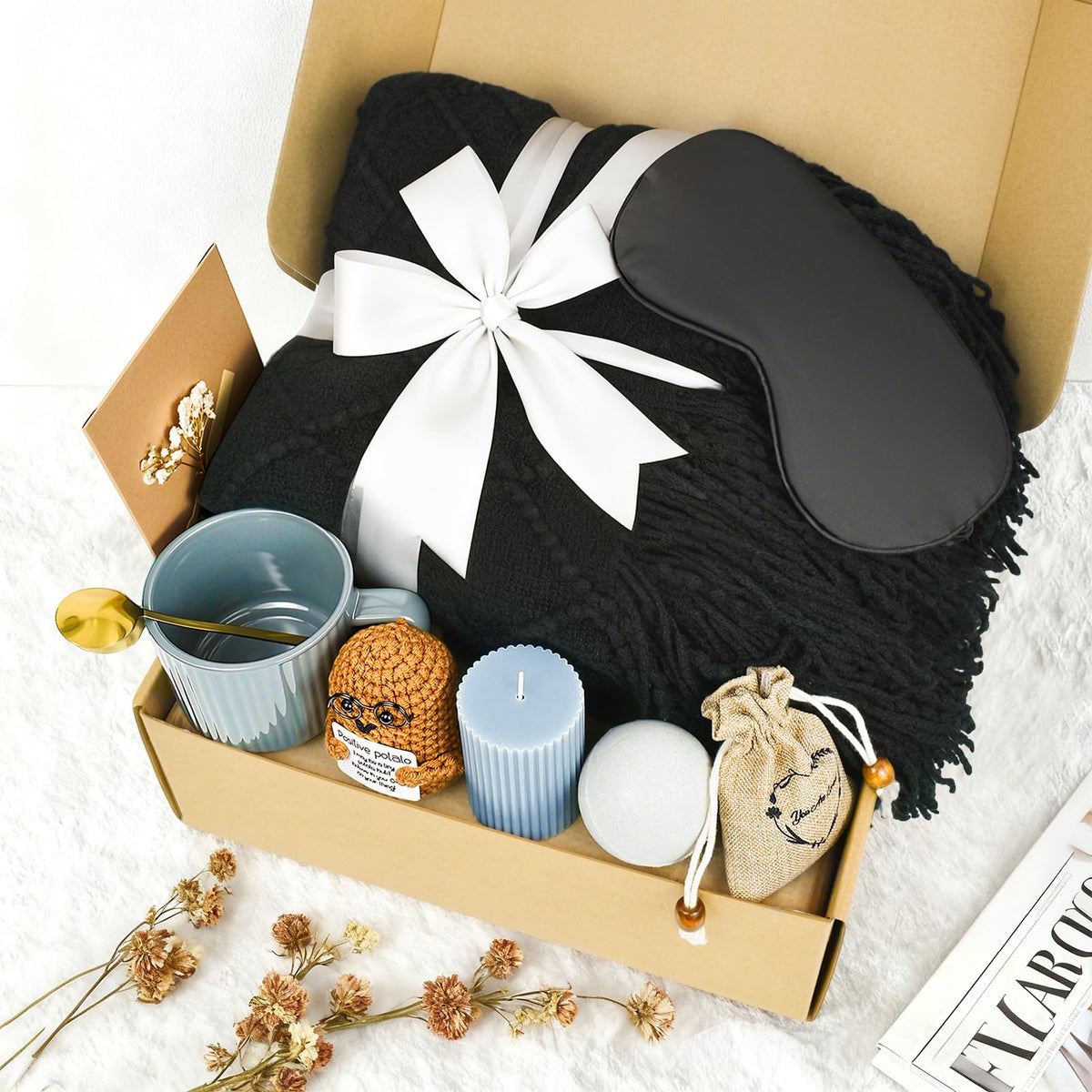 Get Well Soon Gifts for Men, Care Package for Men with Plush Blanket, Get Well Basket for Man Dad Husband Friend After Surgery, Cancer Gifts, Sympathy Gift Basket