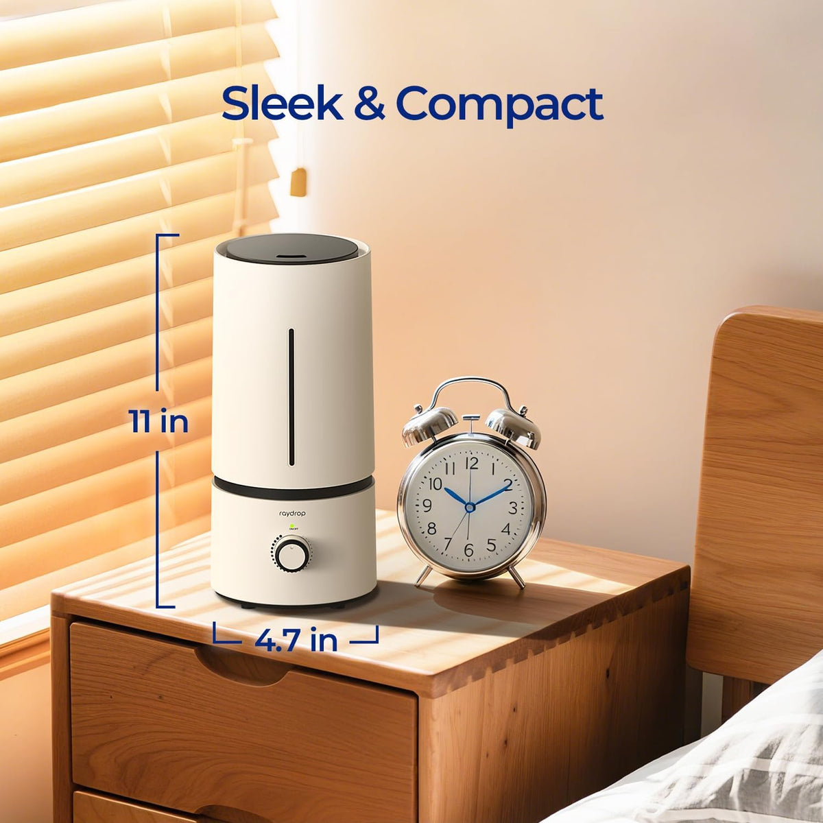 Raydrop Cool Mist Humidifier - Quiet Ultrasonic Design for Home & Babies | 1.70L Capacity, Auto Shut Off