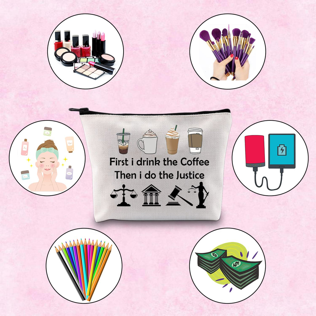 TSOTMO Lawyer Gift First I Drink The Coffee Then I Do The Justice Attorney Zipper Pouch Makeup Bag Law Student Gift (do the Justice)