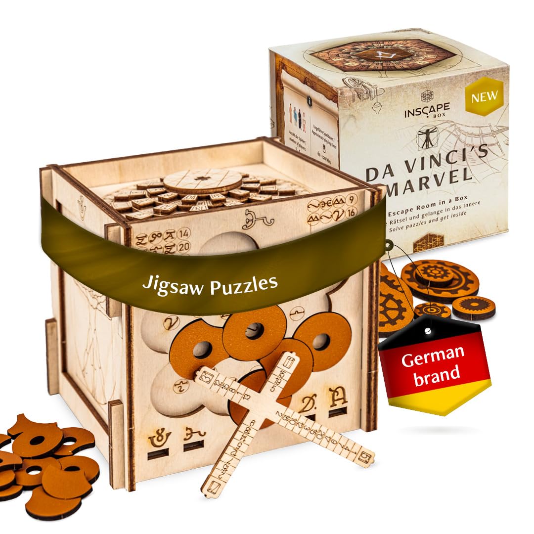 INSCAPE Da Vinci´s Marvel - Puzzle Box - Escape Room in A Box Game for Adults - Wooden Cluebox - Mind Puzzles for Adults - Puzzle Boxes with Hidden Compartments - Brain Teaser - Birthday Gift Gadget
