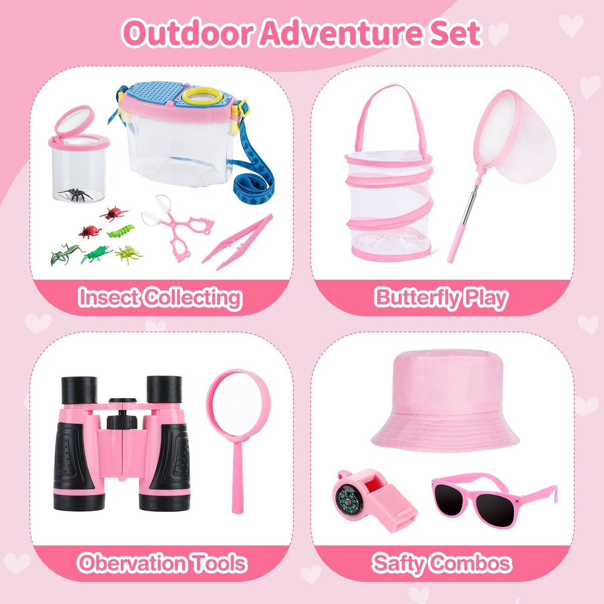 GIFTINBOX Bug Catcher Kit for Kids - Outdoor Explorer Toys Set for Kid - Bug Catching Kits with Binoculars Nature Adventure Toy for Girls Boys - Toddler Exploration Gifts for Girl 3-12 Years Old