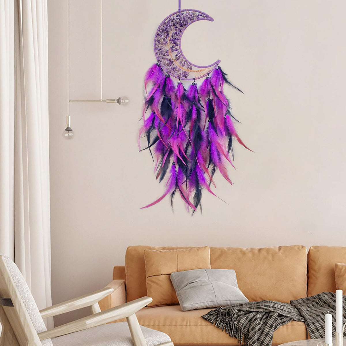 RAGKUU Purple and Black Moon Dream Catcher Wall Decor Crystal Tree of Life Dream Catchers Handmade Feather Dreamcatcher Wall Hanging Ornament for Bedroom Living Room Home Decor
